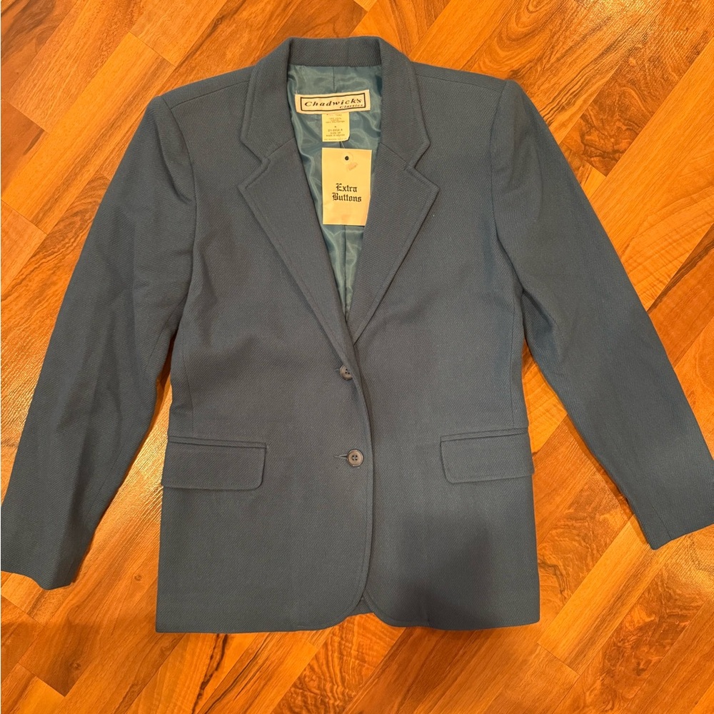 Vintage Chadwick‎ classics blue 100% wool blazer cost classic workwear career 2P